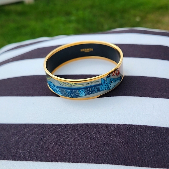 Hermes Palladium Plated Giraffe Romantique Enamel Bangle (Authentic Pre-Owned) - Picture 1 of 4